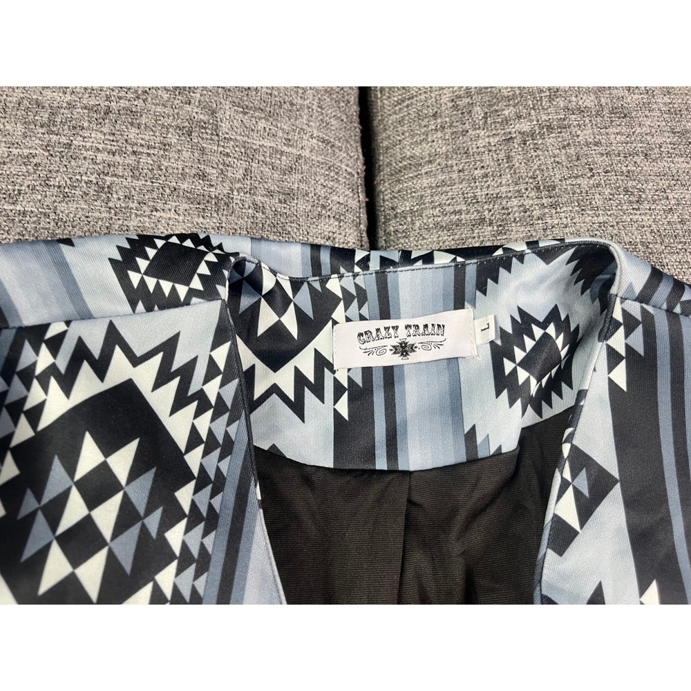 Crazy Train Womens Blue Grey Geometric Southwestern Open Front Blazer Large - Picture 3 of 10